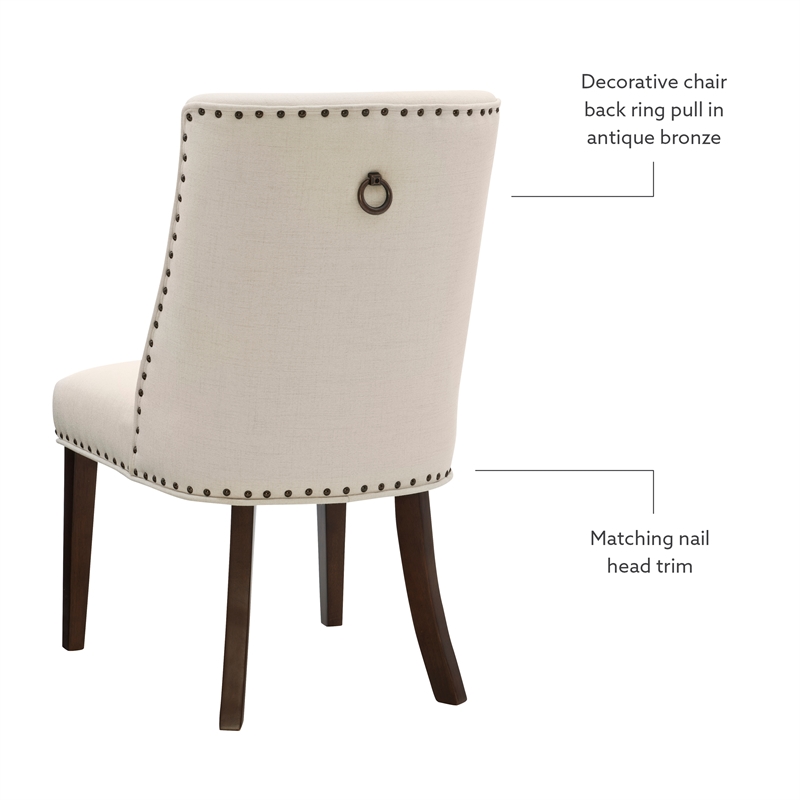 Linon Hale Set of Two Dining Chairs Beige Fabric Upholstery Espresso Wood Legs