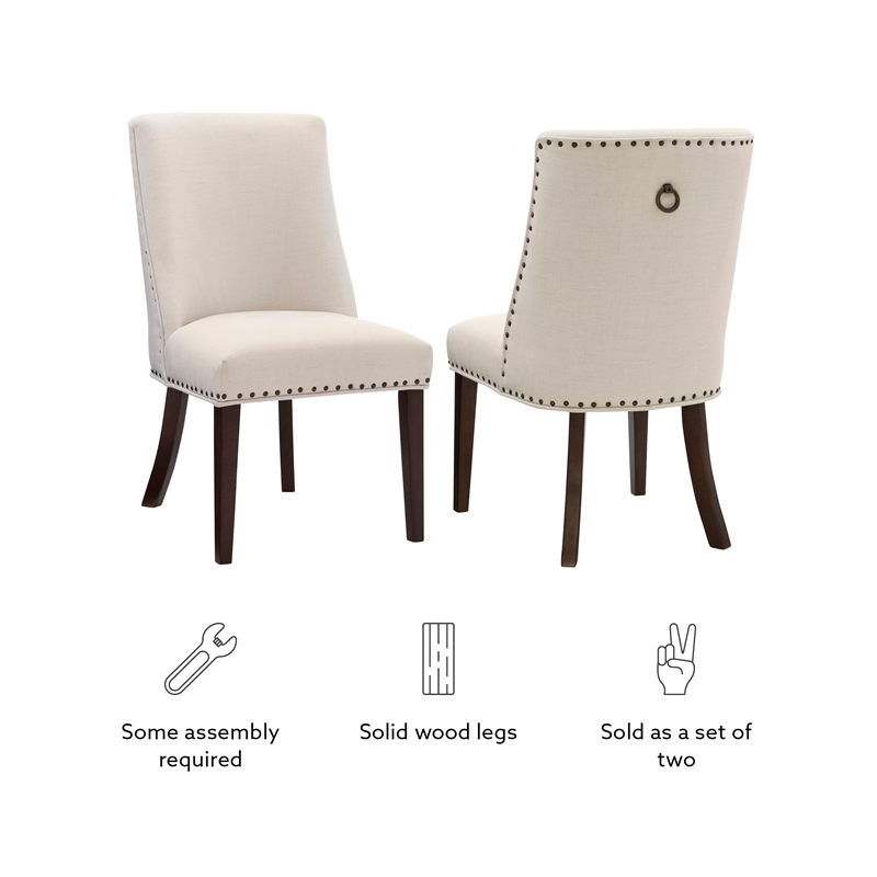Linon Hale Set of Two Dining Chairs Beige Fabric Upholstery Espresso Wood Legs