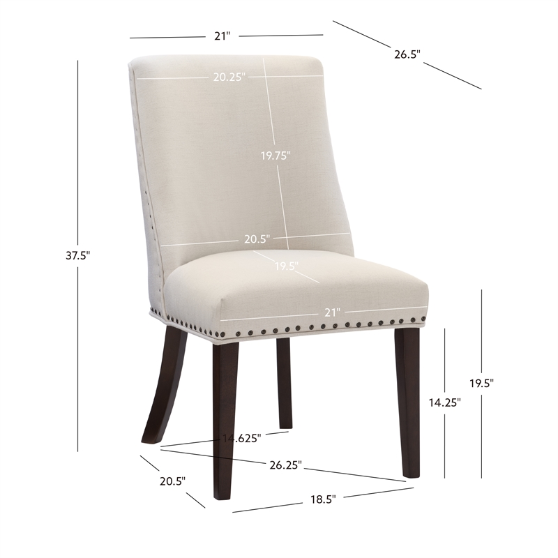 Linon Hale Set of Two Dining Chairs Beige Fabric Upholstery Espresso Wood Legs
