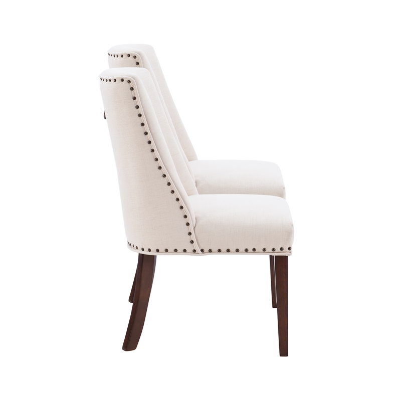 Linon Hale Set of Two Dining Chairs Beige Fabric Upholstery Espresso Wood Legs