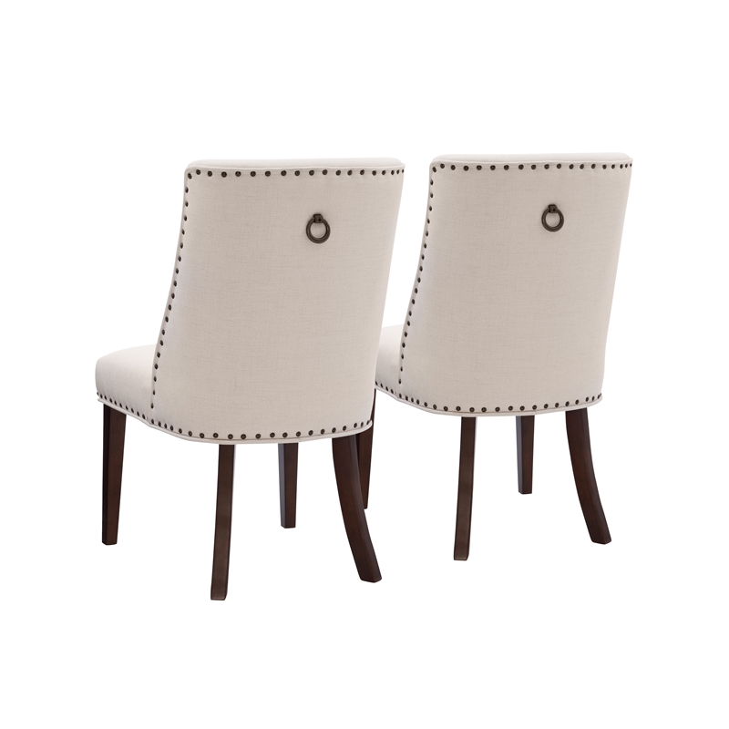 Linon Hale Set of Two Dining Chairs Beige Fabric Upholstery Espresso Wood Legs