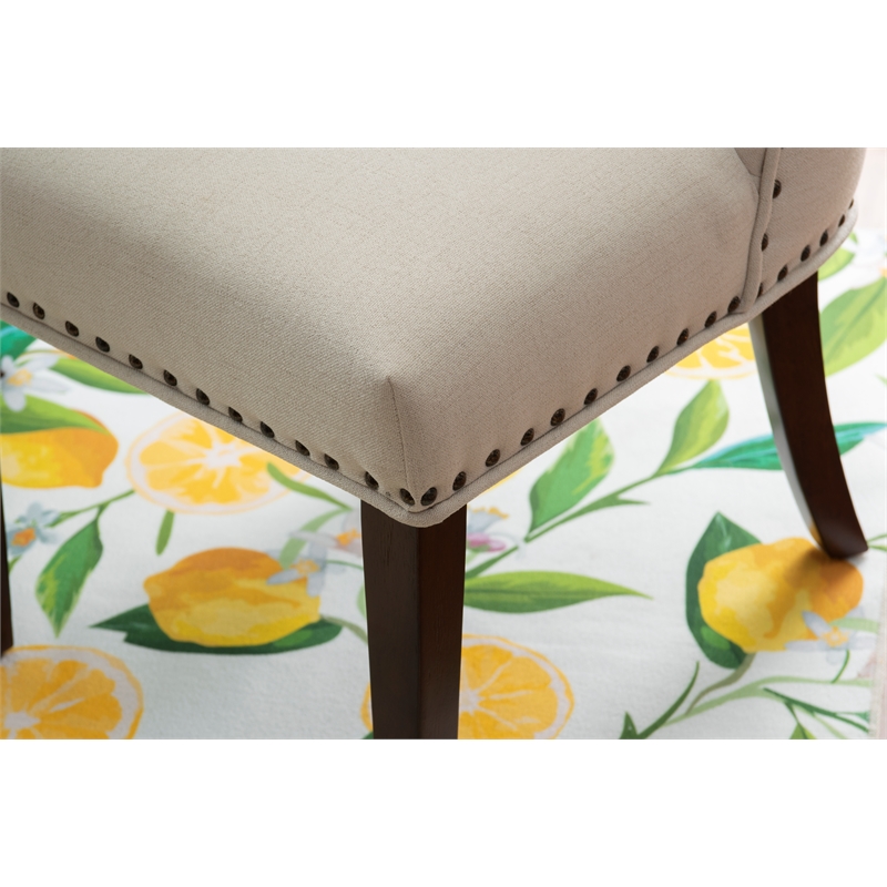 Linon Hale Set of Two Dining Chairs Beige Fabric Upholstery Espresso Wood Legs