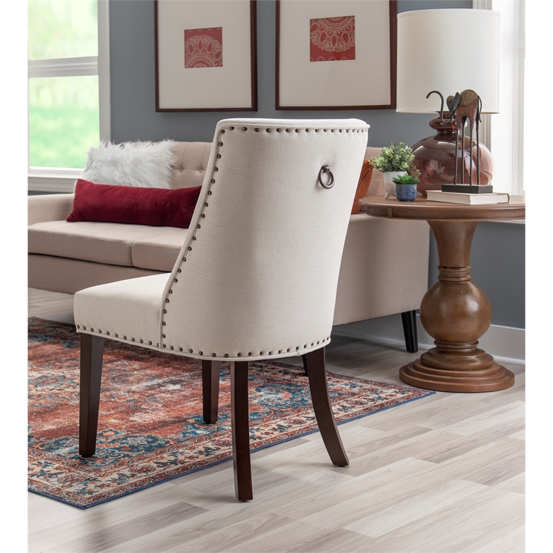 Linon Hale Set of Two Dining Chairs Beige Fabric Upholstery Espresso Wood Legs