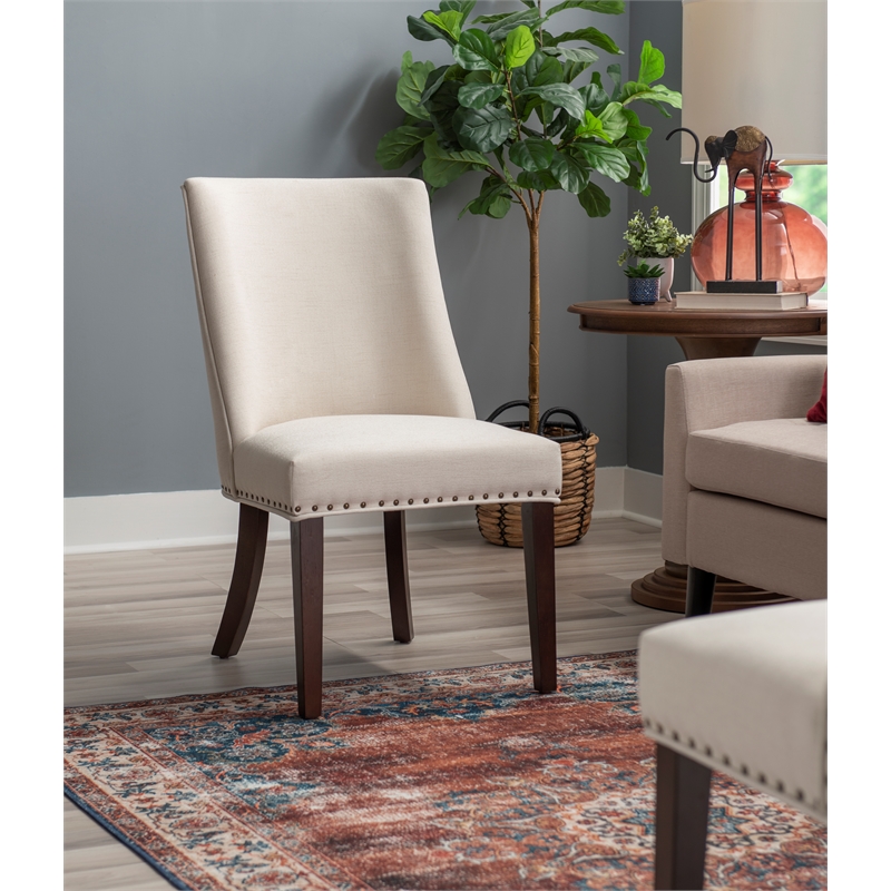 Linon Hale Set of Two Dining Chairs Beige Fabric Upholstery Espresso Wood Legs
