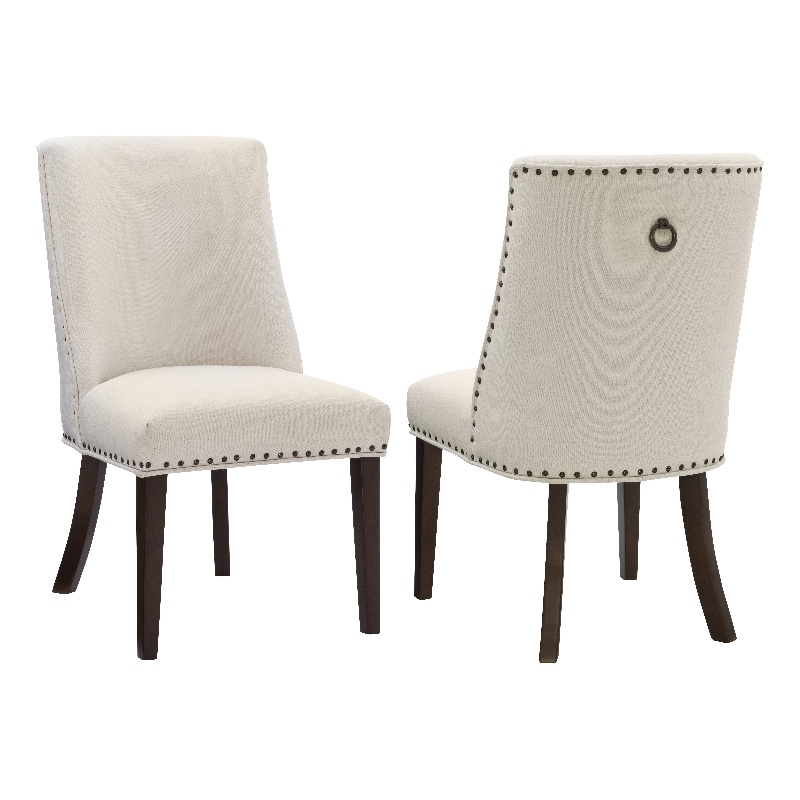 Linon Hale Set of Two Dining Chairs Beige Fabric Upholstery Espresso Wood Legs