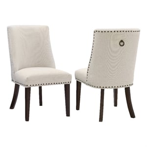 Linon Hale Set of Two Dining Chairs Beige Fabric Upholstery Espresso Wood Legs