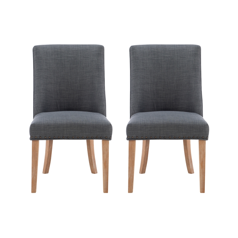 Linon Hale Set of 2 Dining Chairs Gray Fabric Upholstery with Natural Wood Legs