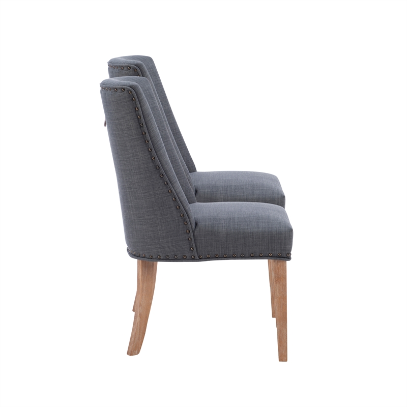 Linon Hale Set of 2 Dining Chairs Gray Fabric Upholstery with Natural Wood Legs