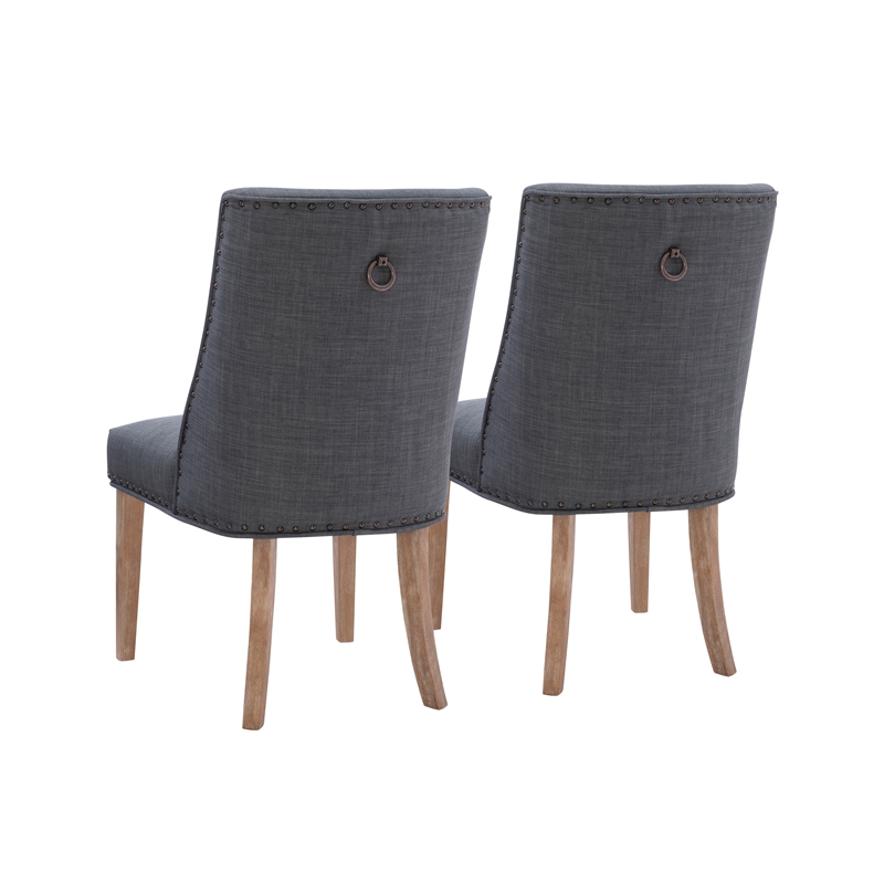 Linon Hale Set of 2 Dining Chairs Gray Fabric Upholstery with Natural Wood Legs