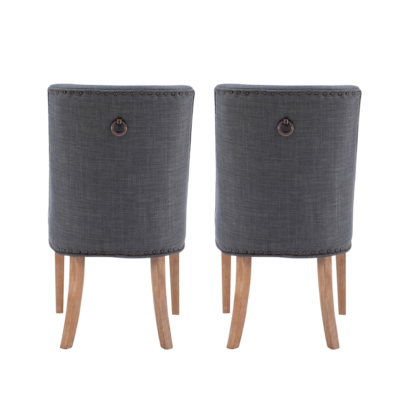 Linon Hale Set of 2 Dining Chairs Gray Fabric Upholstery with Natural Wood Legs