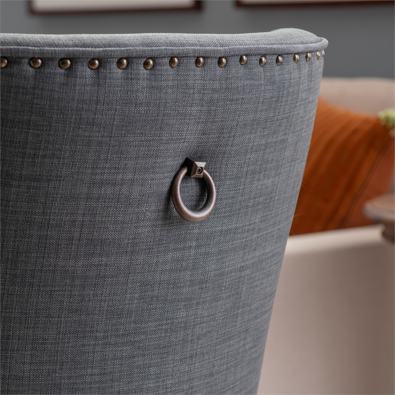 Linon Hale Set of 2 Dining Chairs Gray Fabric Upholstery with Natural Wood Legs