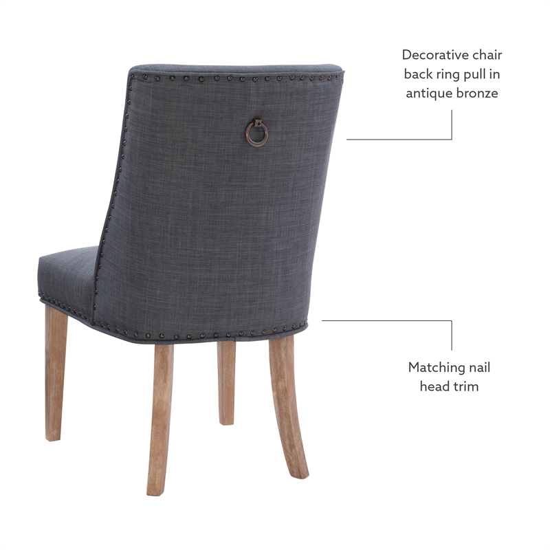 Linon Hale Set of 2 Dining Chairs Gray Fabric Upholstery with Natural Wood Legs