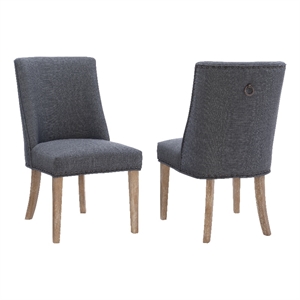 Linon Hale Set of 2 Dining Chairs Gray Fabric Upholstery with Natural Wood Legs