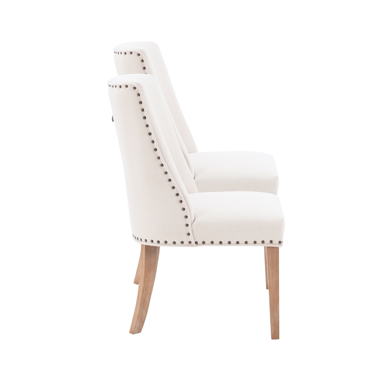 Linon Hale Set of 2 Dining Chairs Natural Beige Upholstery Natural Wood Legs