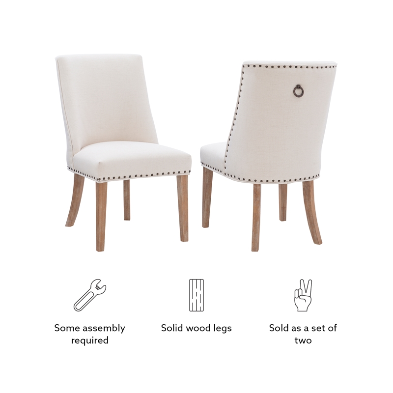 Linon Hale Set of 2 Dining Chairs Natural Beige Upholstery Natural Wood Legs