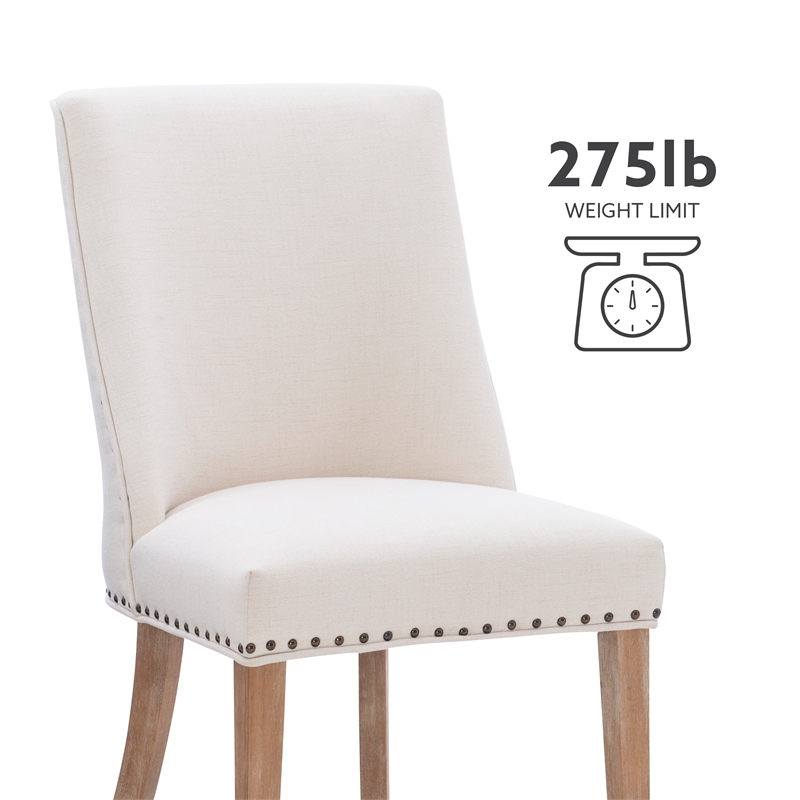 Linon Hale Set of 2 Dining Chairs Natural Beige Upholstery Natural Wood Legs