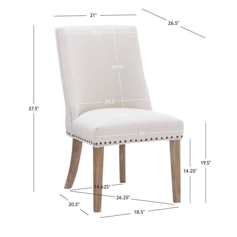 Linon Hale Set of 2 Dining Chairs Natural Beige Upholstery Natural Wood Legs