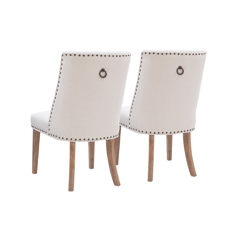 Linon Hale Set of 2 Dining Chairs Natural Beige Upholstery Natural Wood Legs