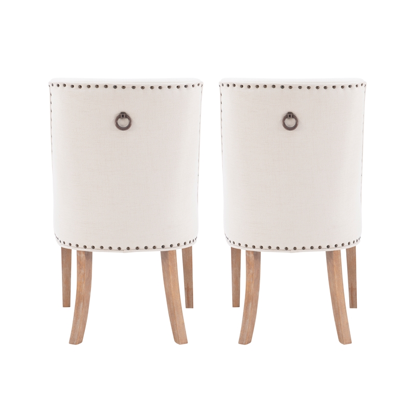 Linon Hale Set of 2 Dining Chairs Natural Beige Upholstery Natural Wood Legs