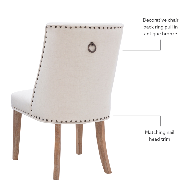 Linon Hale Set of 2 Dining Chairs Natural Beige Upholstery Natural Wood Legs