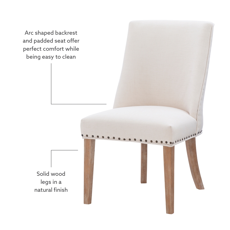 Linon Hale Set of 2 Dining Chairs Natural Beige Upholstery Natural Wood Legs