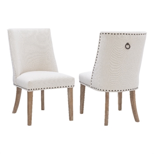 Linon Hale Set of 2 Dining Chairs Natural Beige Upholstery Natural Wood Legs