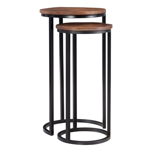 linon mina wood and metal nesting tables in black and brown
