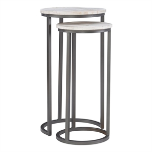 linon mina wood and metal nesting tables in gray and white