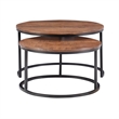 Linon Mina Round Wood Nesting Coffee Tables (Set of 2) in Black Matte Iron