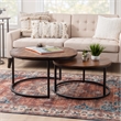 Linon Mina Round Wood Nesting Coffee Tables (Set of 2) in Black Matte Iron