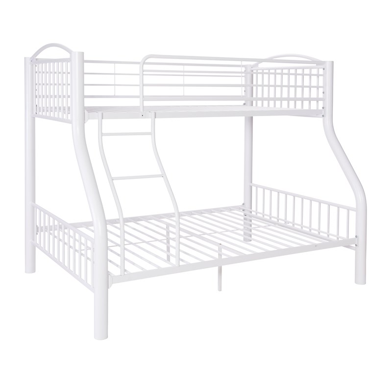 Linon Heavy Metal Twin Over Full Bunk Bed Attached Ladder in White