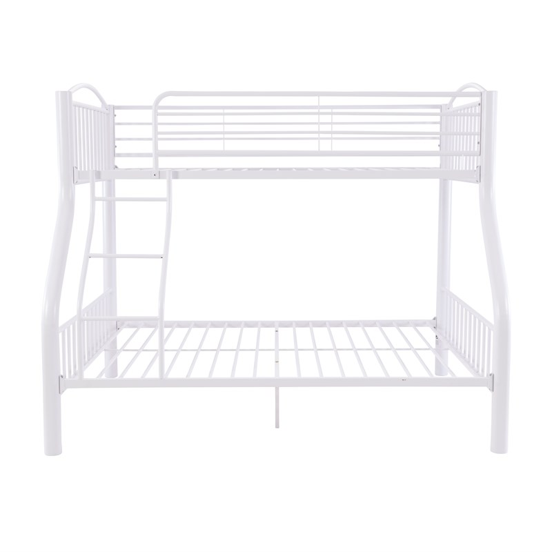 Linon Heavy Metal Twin Over Full Bunk Bed Attached Ladder in White