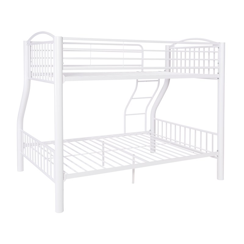 Linon Heavy Metal Twin Over Full Bunk Bed Attached Ladder in White