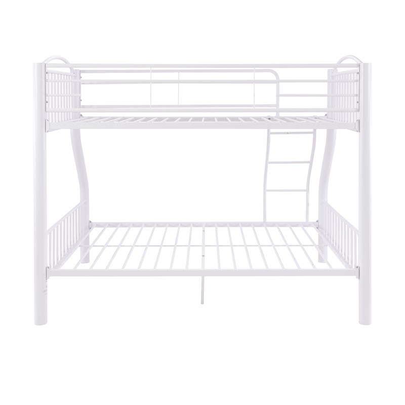 Linon Heavy Metal Twin Over Full Bunk Bed Attached Ladder in White