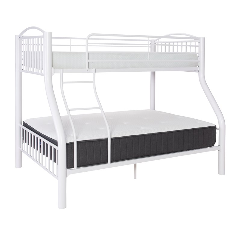 Linon Heavy Metal Twin Over Full Bunk Bed Attached Ladder in White
