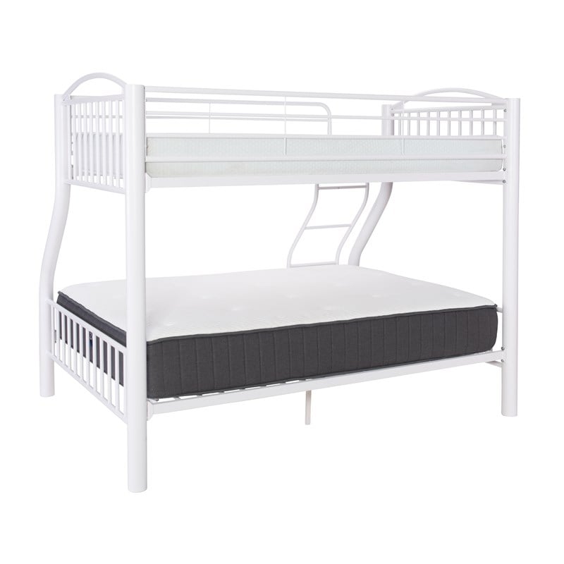 Linon Heavy Metal Twin Over Full Bunk Bed Attached Ladder in White