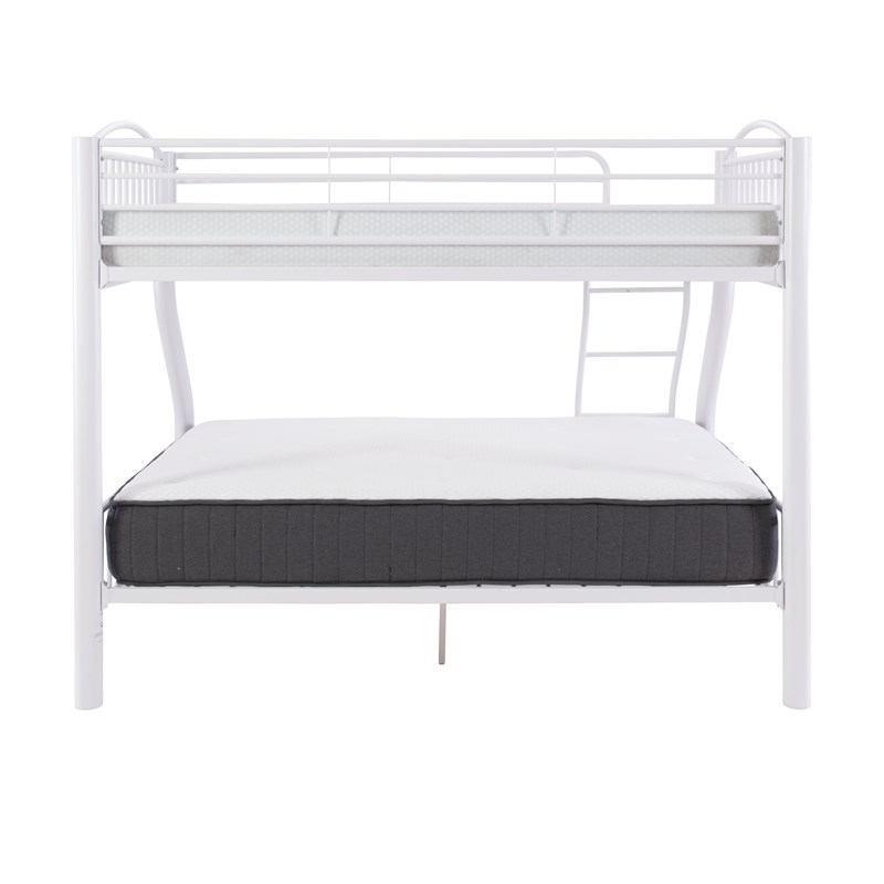 Linon Heavy Metal Twin Over Full Bunk Bed Attached Ladder in White