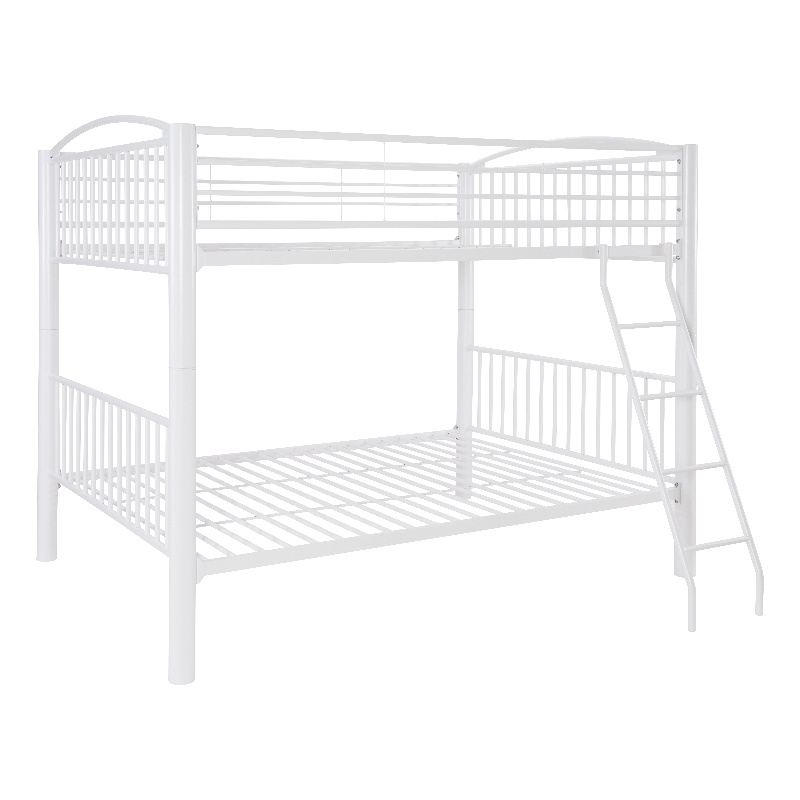 Linon Heavy Metal Full Over Full Bunk Bed Attached Ladder in White