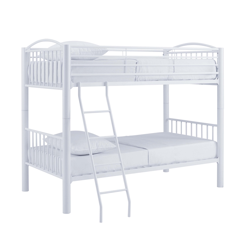 Linon Heavy Metal Twin Over Twin Bunk Bed Attached Ladder in White