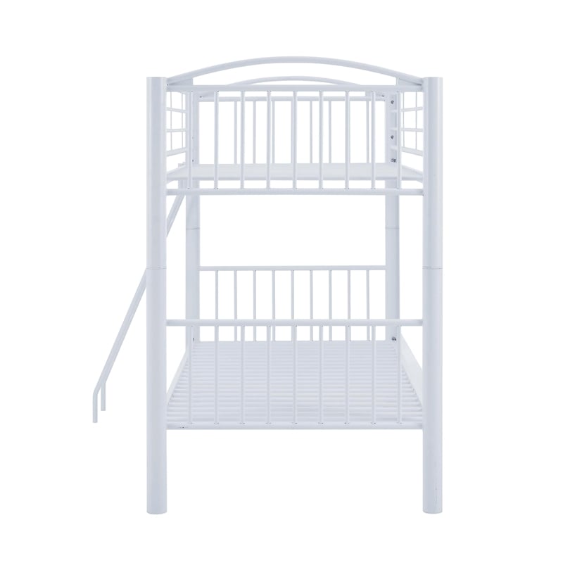 Linon Heavy Metal Twin Over Twin Bunk Bed Attached Ladder in White