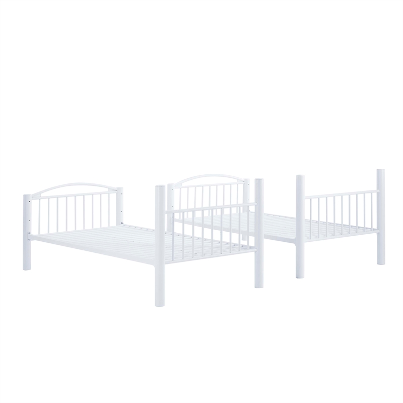 Linon Heavy Metal Twin Over Twin Bunk Bed Attached Ladder in White
