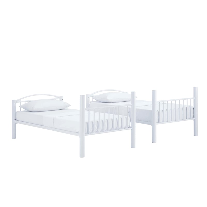 Linon Heavy Metal Twin Over Twin Bunk Bed Attached Ladder in White