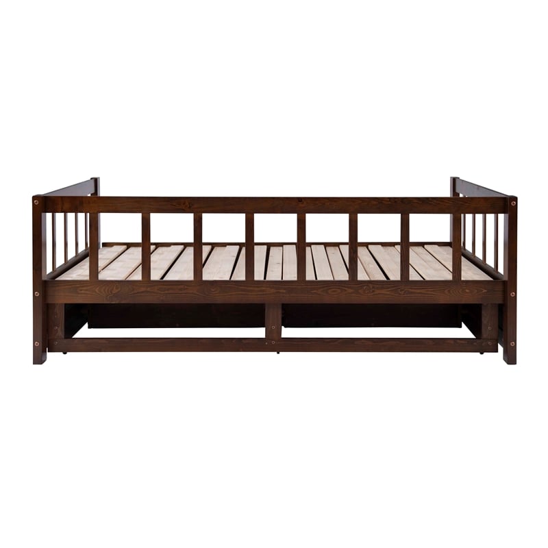 Linon Macey Twin to King Daybed 2 Spacious Drawers in Espresso Stained Pine Wood