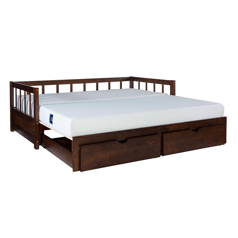 Linon Macey Twin to King Daybed 2 Spacious Drawers in Espresso Stained Pine Wood
