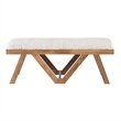 Linon Bryn Sturdy Rustic Wood Bench with White Shaggy Handwoven Cushion in Brown
