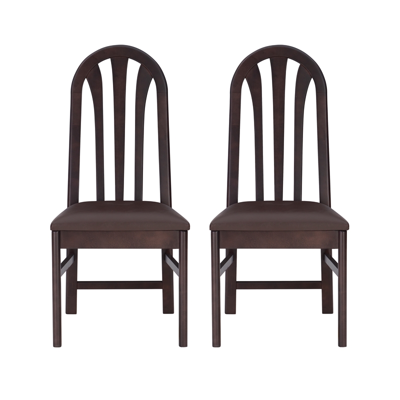 Linon Jerrie Set of 2 Slat Back Faux Leather Dining Chairs in Dark Brown Wood