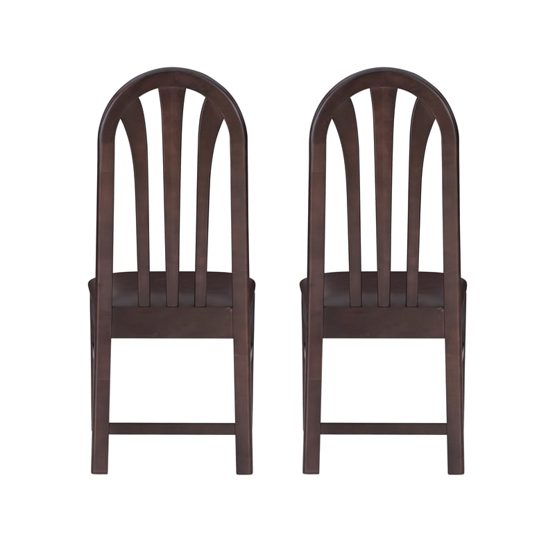 Linon Jerrie Set of 2 Slat Back Faux Leather Dining Chairs in Dark Brown Wood