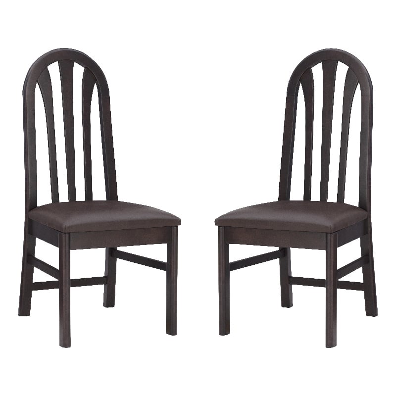 Linon Jerrie Set of 2 Slat Back Faux Leather Dining Chairs in Dark Brown Wood