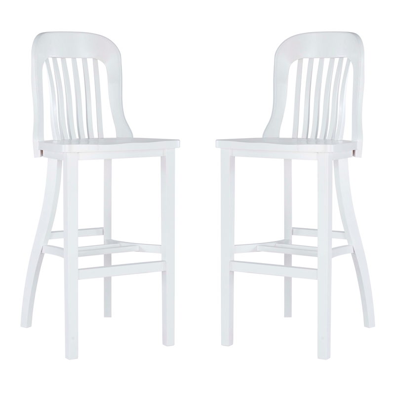 Linon Roxana Wood Commercial Grade Set of 2 Counter Stools in Glossy White