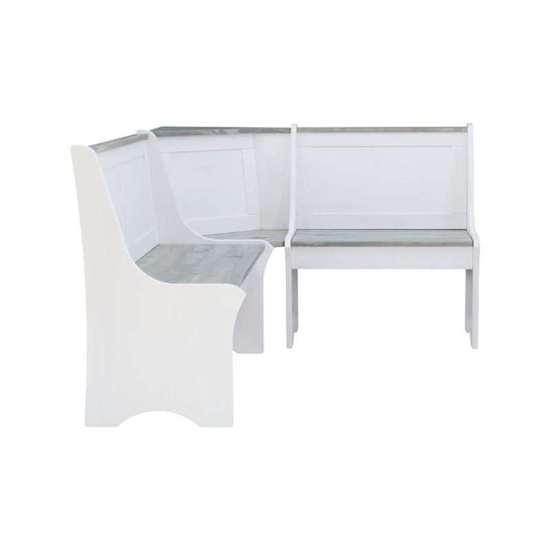 Linon Jackie Two Tone Pine Wood Coastal Corner Dining Nook in Graywash/White